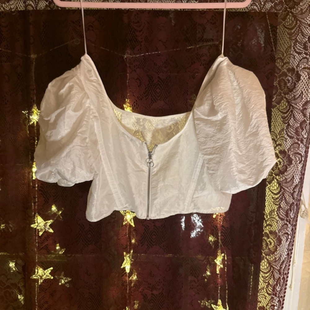 Puff Sleeve Corset Crop Top with Circle Zipper Back size 8